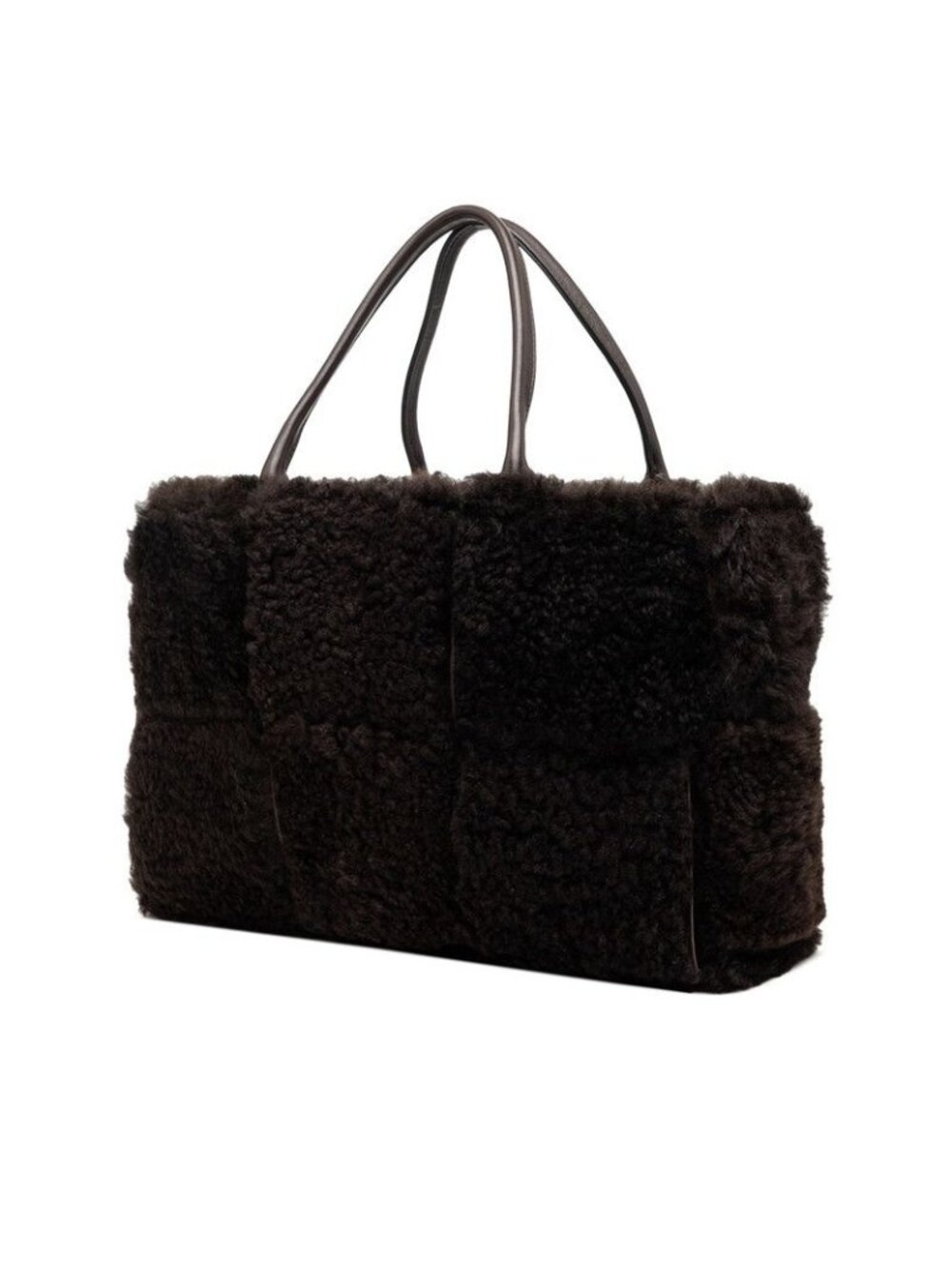 Bottega Veneta Maxi Intrecciato Arco Tote Dark Brown Shearling Leather - Picture 2 of 7